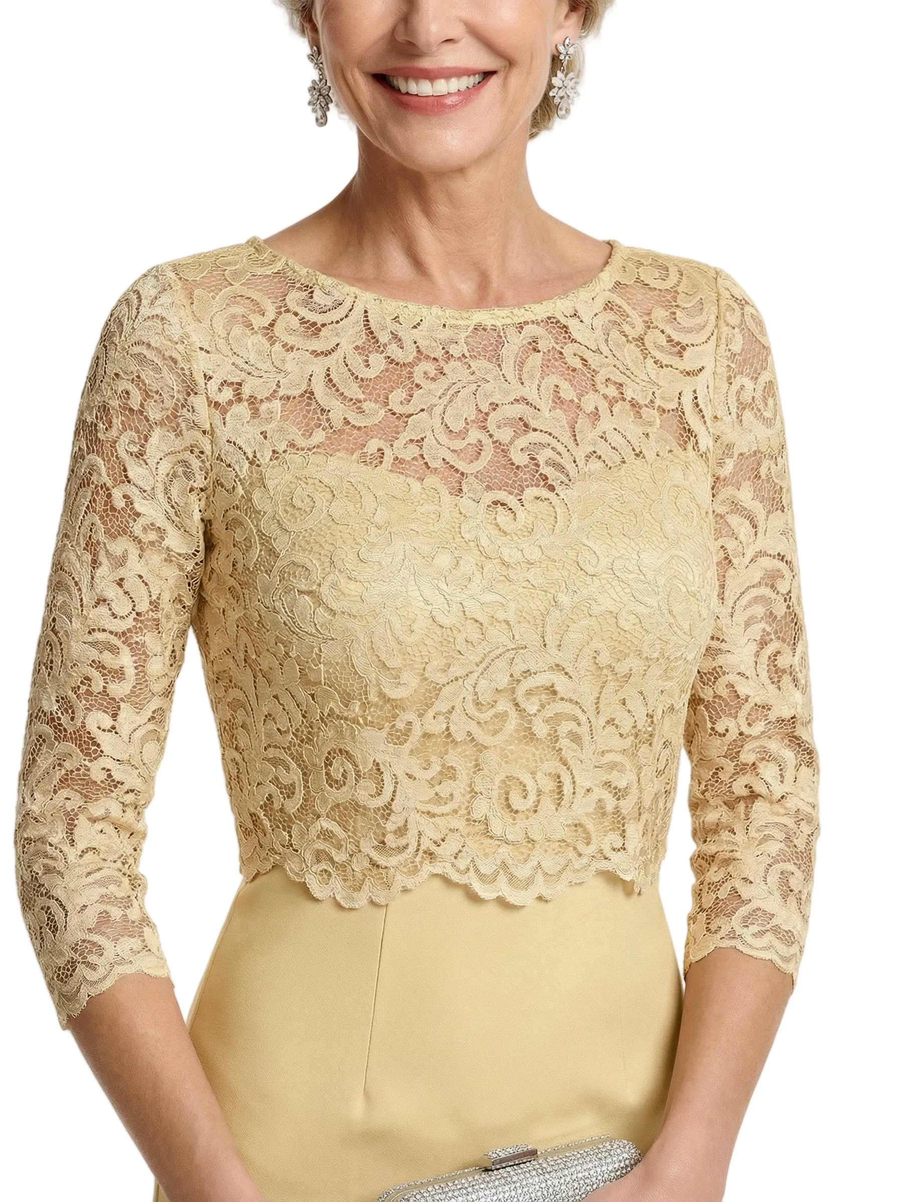 Chicsew Lace Top Long Sleeves Knee-Length Satin Sheath Mother Of The Groom Dresses For Wedding sold by ChicSew product image thumbnail 2