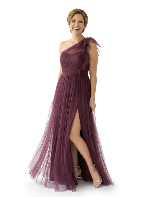 Chicsew Sexy One Shoulder Side Slit Floor-Length Chiffon Mother of The Bride Dress With Ruffles sold by ChicSew