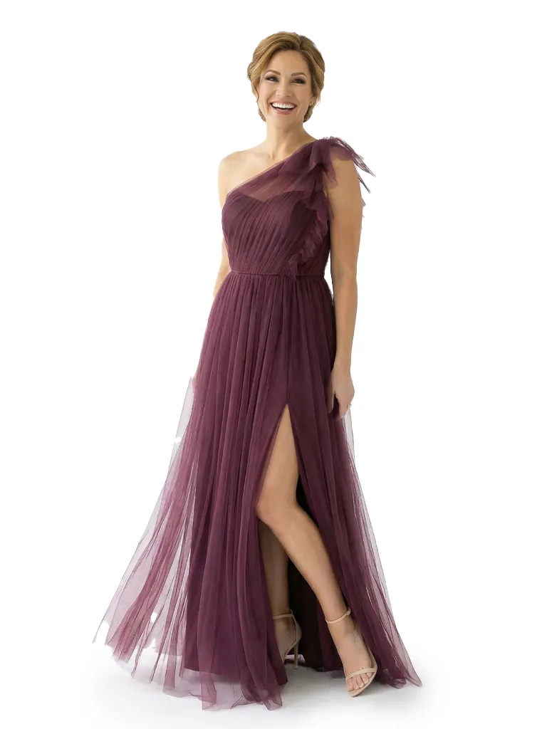 Chicsew Sexy One Shoulder Side Slit Floor-Length Chiffon Mother of The Bride Dress With Ruffles sold by ChicSew