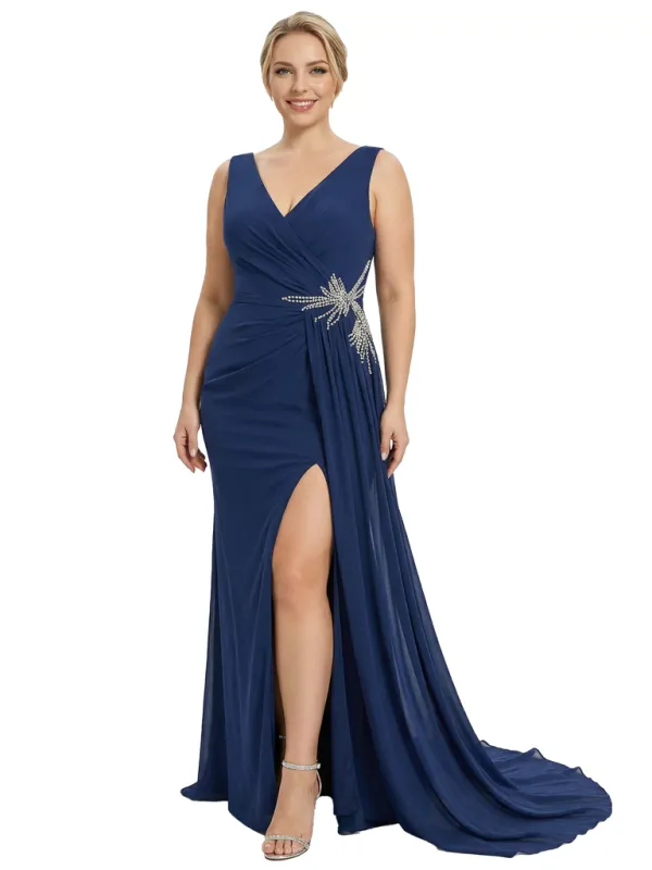 Chicsew Elegant V-Neck Spaghetti Straps A-Line Rhinestone Chiffon Mother Of The Bride Dress sold by ChicSew