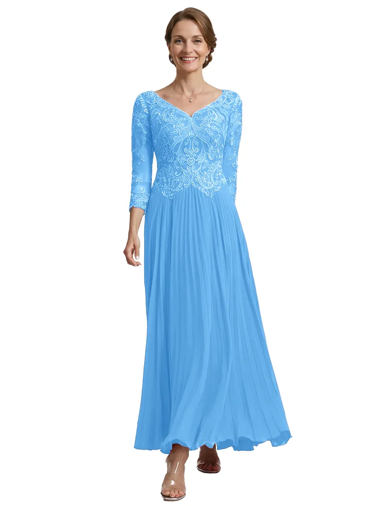 Chicsew Fancy Lace Appliques V-neck 3/4 Sleeves Ankle-Length Chiffon Mother of The Bride Gown sold by ChicSew product image thumbnail 5