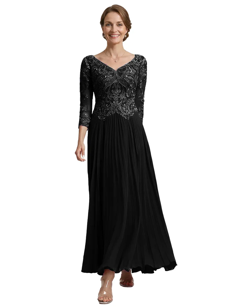 Chicsew Fancy Lace Appliques V-neck 3/4 Sleeves Ankle-Length Chiffon Mother of The Bride Gown sold by ChicSew product image thumbnail 4
