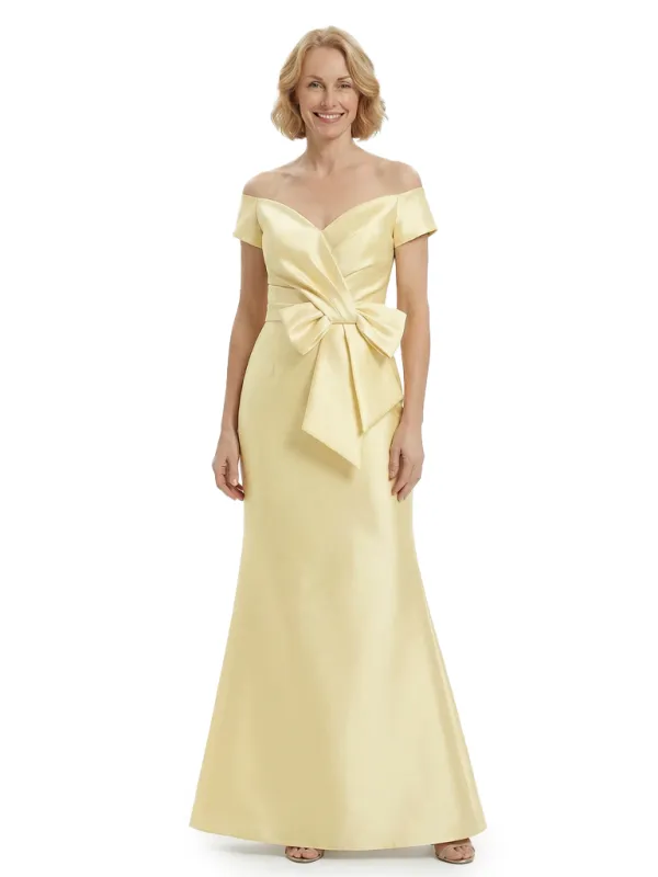 Chicsew Off The Shoulder Satin Mermaid Mother Of The Bride Dresses With Oversized Bow Knot made by ChicSew