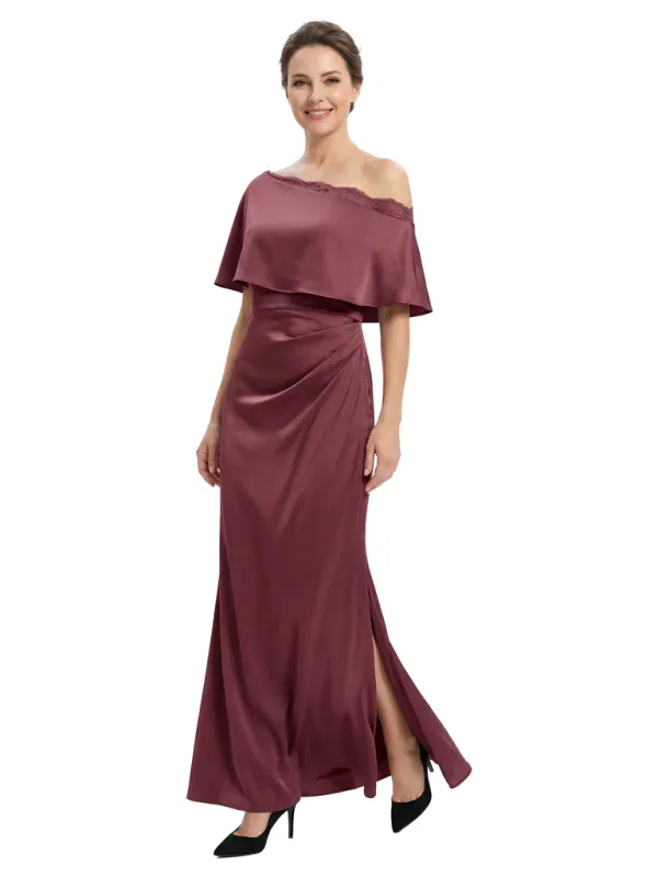 Chicsew Sexy Off Shoulder Satin Mother of The Groom Dress Lace Side Slit Mermaid Long Elegant Gown sold by ChicSew