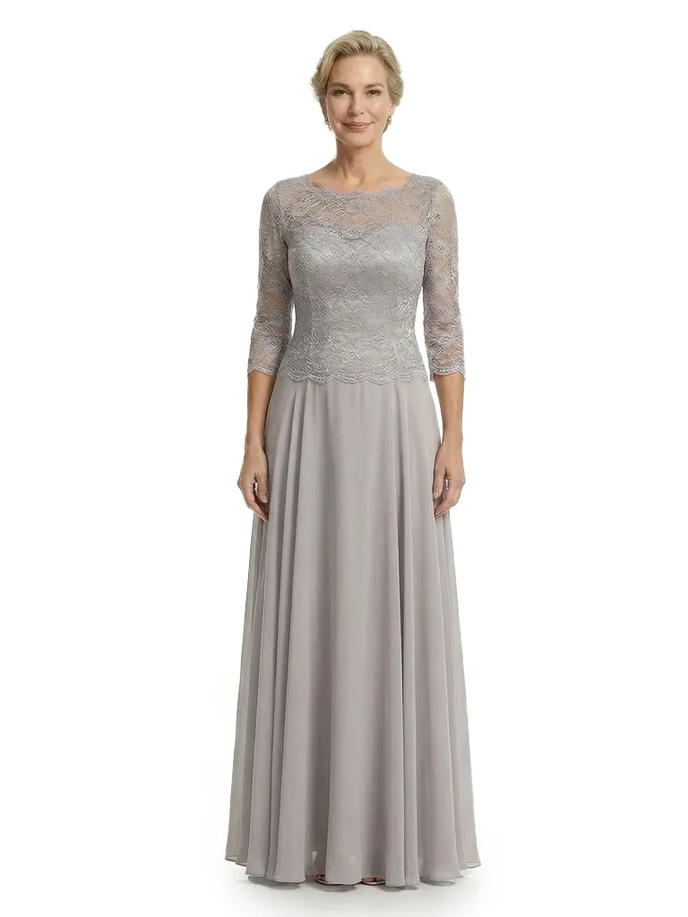 Chicsew Elegant Lace Appliques Top 3/4 Sleeves A-Line Chiffon Mother of The Bride Gown sold by ChicSew