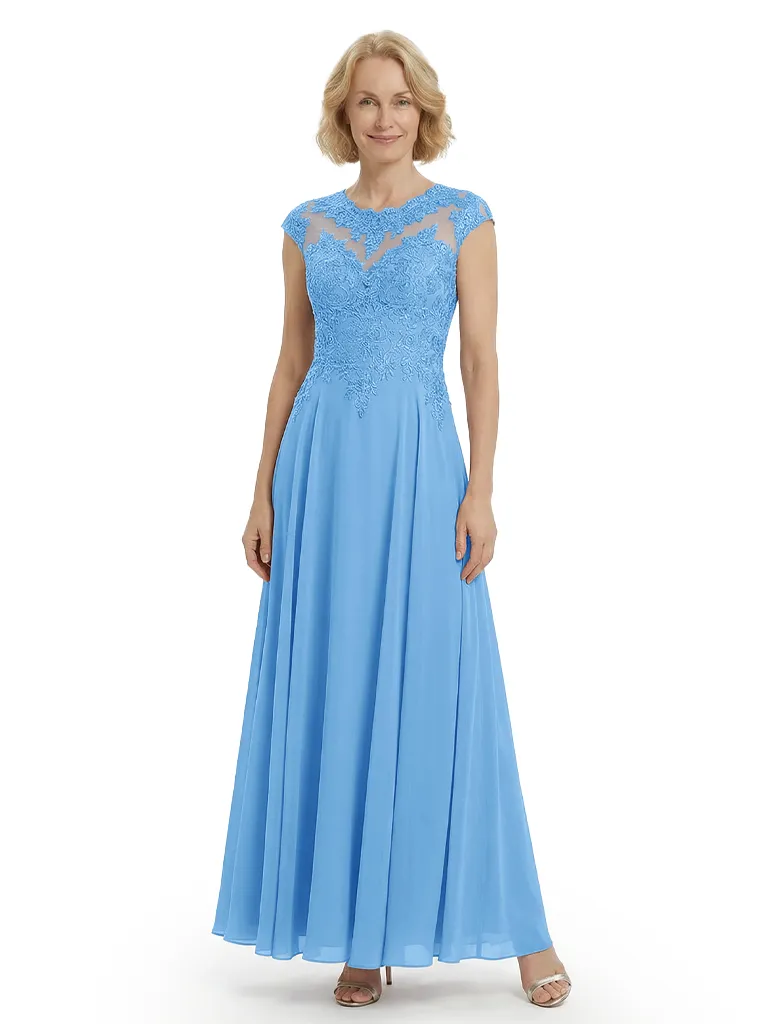 Chicsew Elegant Lace Top Cap Sleeves Ruched A-Line Chiffon Mother of The Bride Gown sold by ChicSew product image thumbnail 5