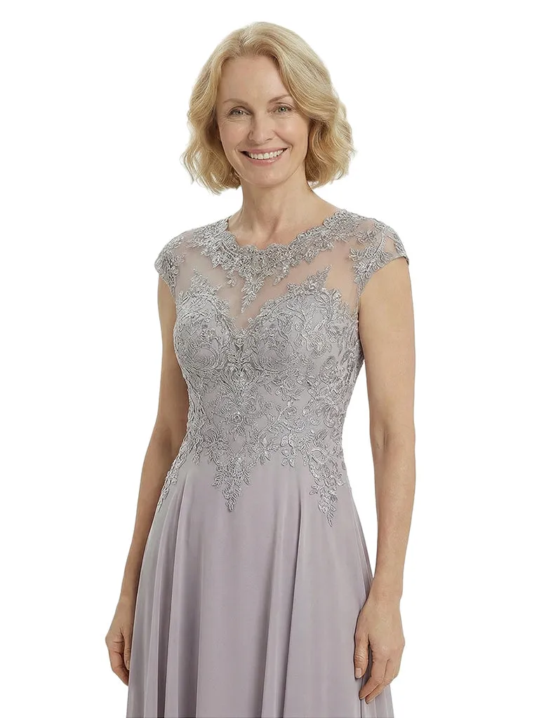 Chicsew Elegant Lace Top Cap Sleeves Ruched A-Line Chiffon Mother of The Bride Gown sold by ChicSew product image thumbnail 3