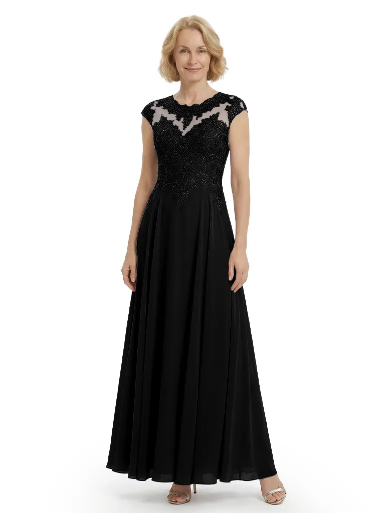 Chicsew Elegant Lace Top Cap Sleeves Ruched A-Line Chiffon Mother of The Bride Gown sold by ChicSew product image thumbnail 4