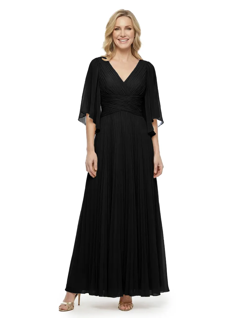 Chicsew Elegant Chiffon V-Neck Flutter Sleeves Pleated A-Line Mother Of The Bride Gown sold by ChicSew product image thumbnail 4