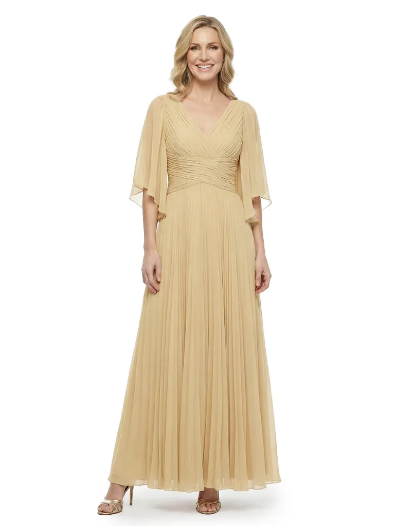 Chicsew Elegant Chiffon V-Neck Flutter Sleeves Pleated A-Line Mother Of The Bride Gown sold by ChicSew
