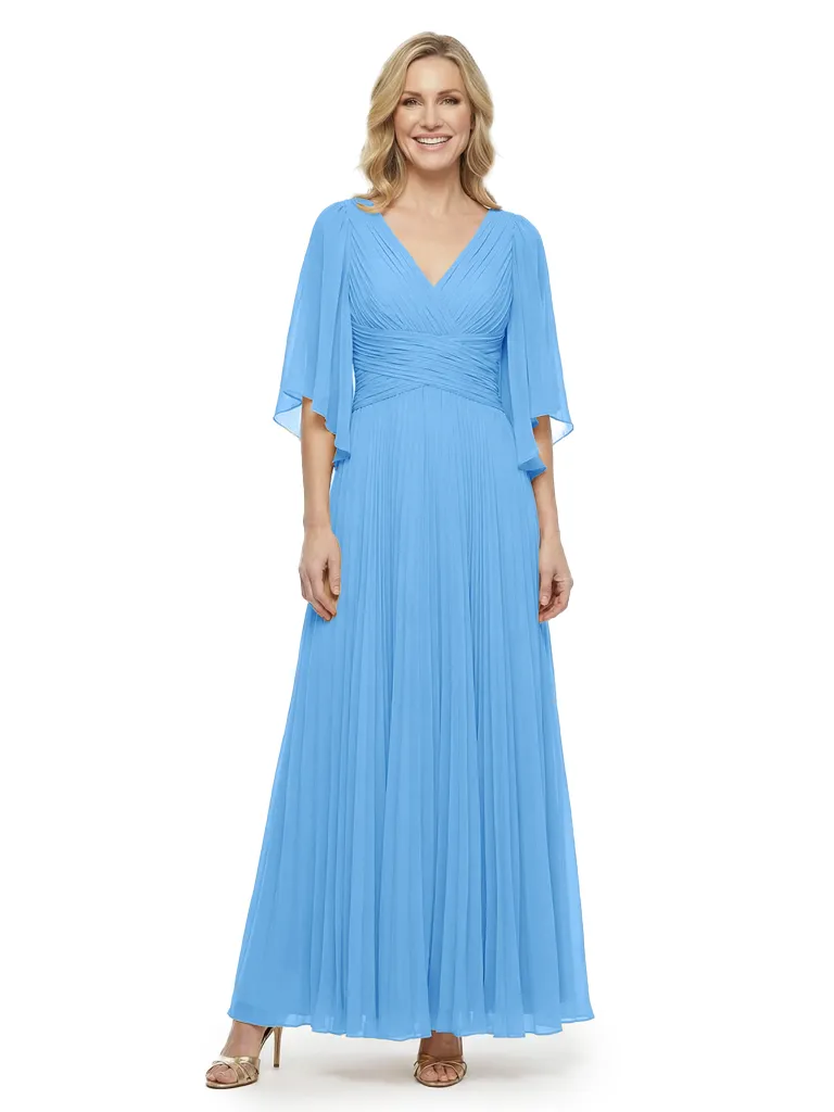 Chicsew Elegant Chiffon V-Neck Flutter Sleeves Pleated A-Line Mother Of The Bride Gown sold by ChicSew product image thumbnail 5