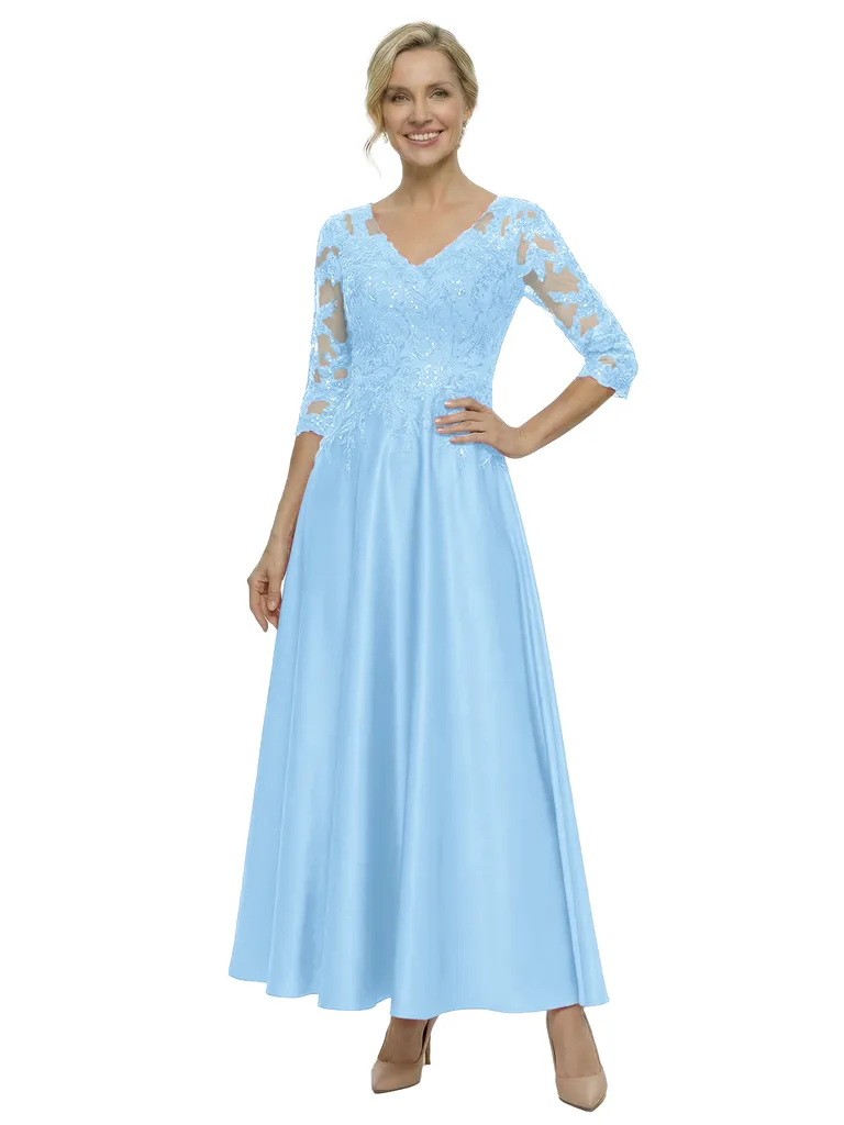 Chicsew Elegant Lace TOP 3/4 Sleeve Ruched Satin A-Line Mother of The Bride Dresses sold by ChicSew product image thumbnail 5