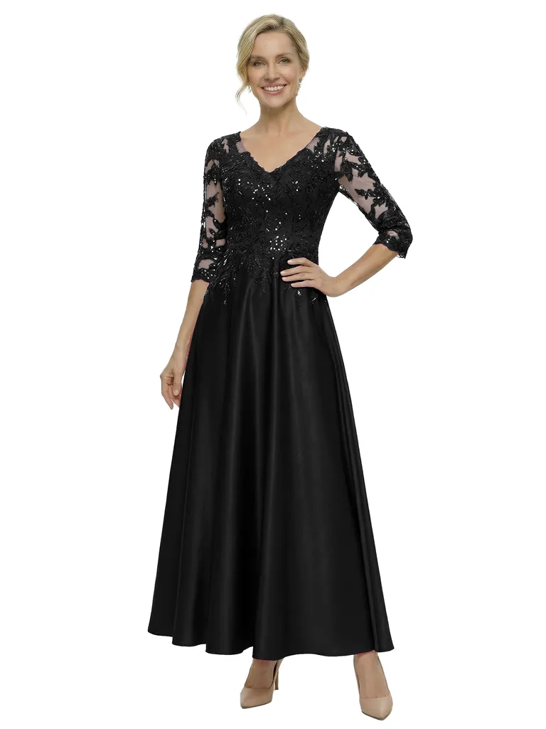 Chicsew Elegant Lace TOP 3/4 Sleeve Ruched Satin A-Line Mother of The Bride Dresses sold by ChicSew product image thumbnail 4