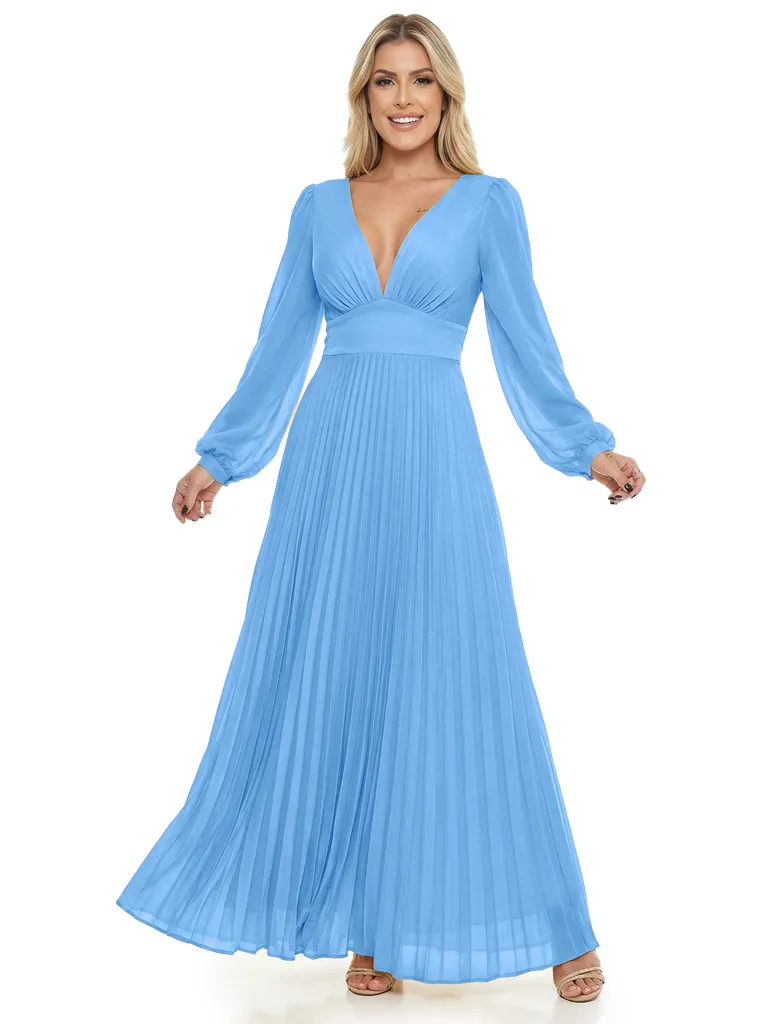 Chicsew Fancy Long Sleeves V-Neck Pleated Chiffon Empire Waist Mother Of The Bride Dress sold by ChicSew product image thumbnail 5