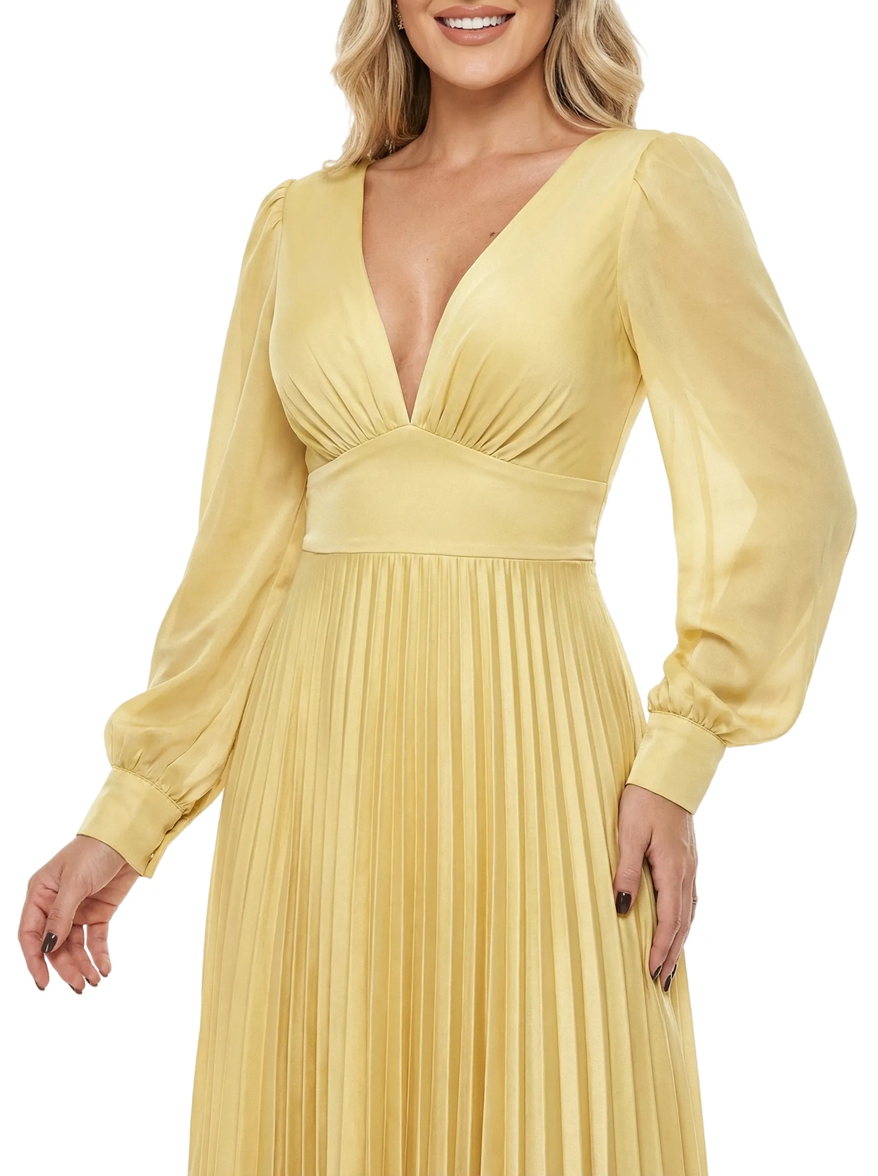 Chicsew Fancy Long Sleeves V-Neck Pleated Chiffon Empire Waist Mother Of The Bride Dress sold by ChicSew product image thumbnail 2