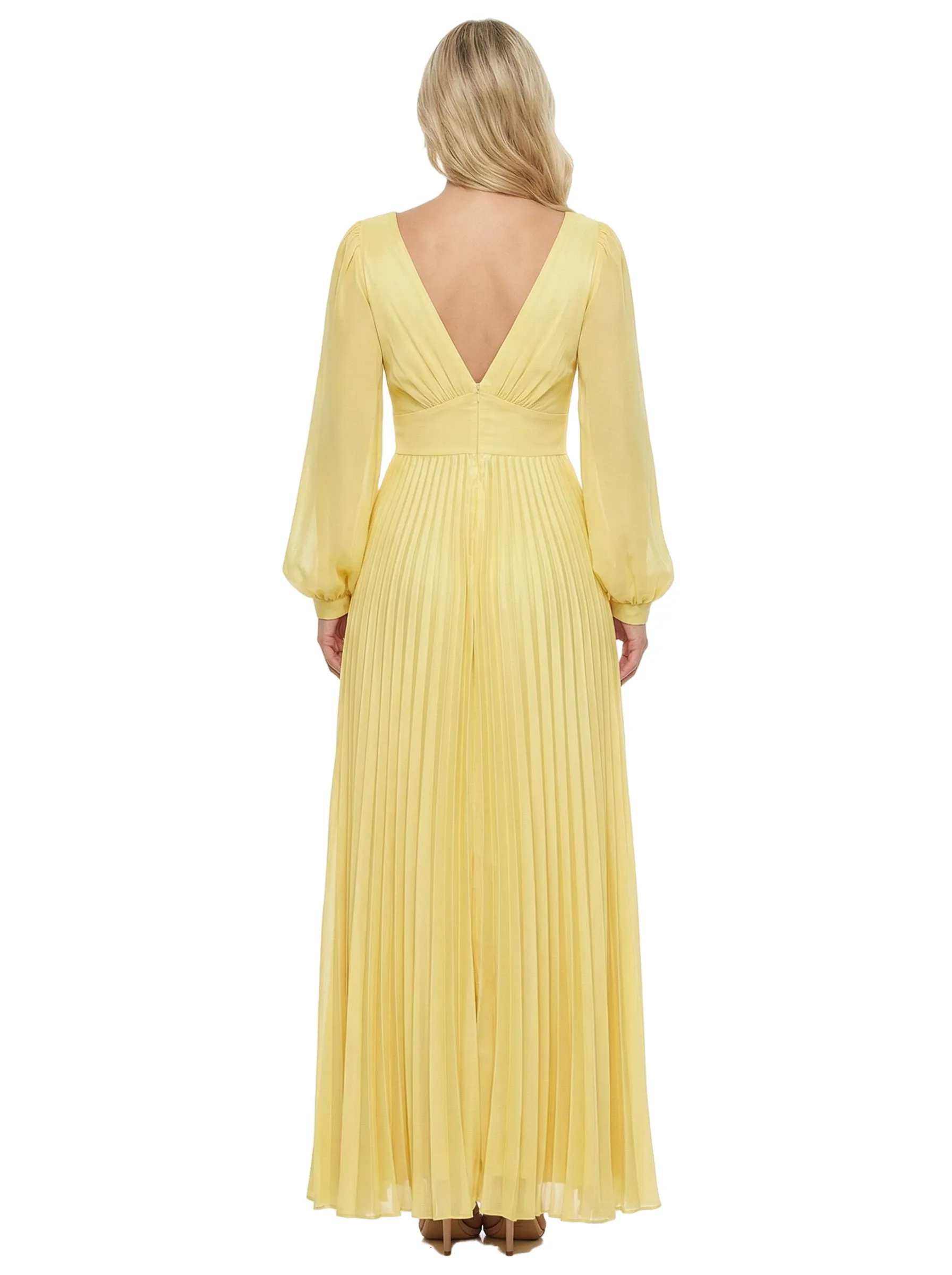 Chicsew Fancy Long Sleeves V-Neck Pleated Chiffon Empire Waist Mother Of The Bride Dress sold by ChicSew product image thumbnail 3