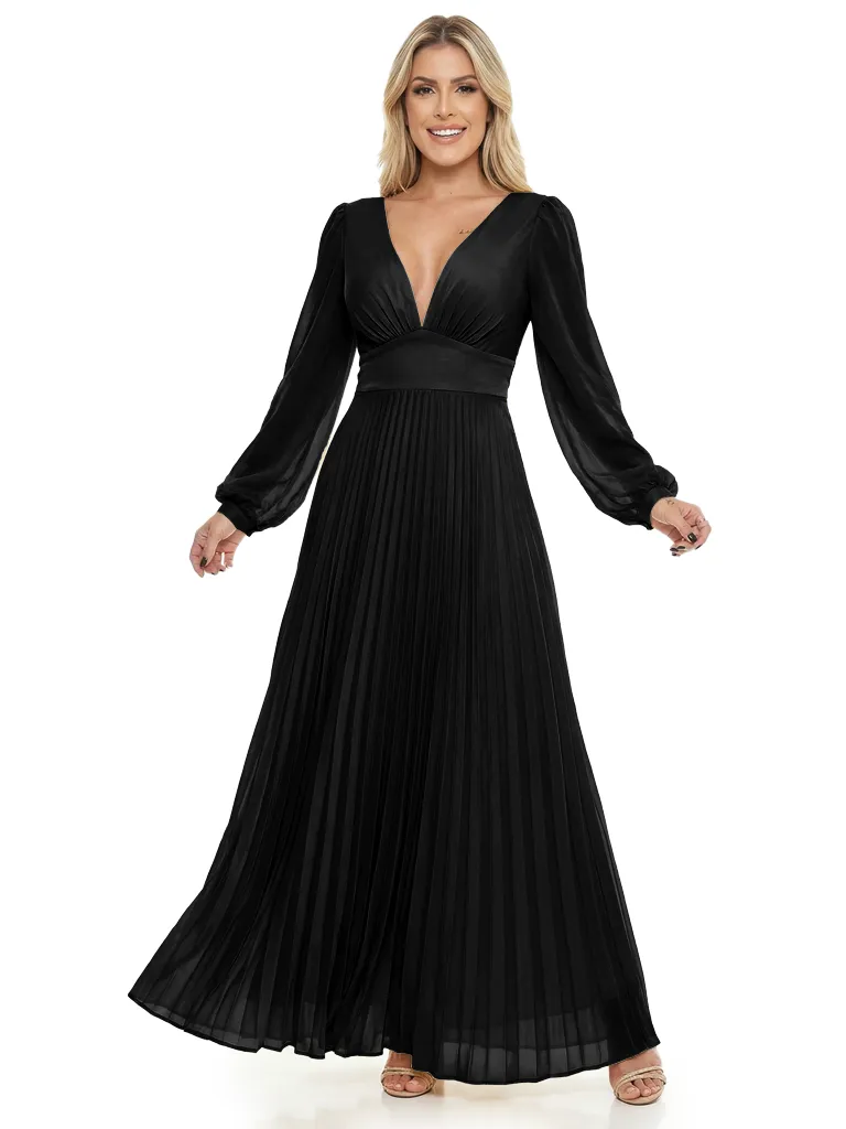 Chicsew Fancy Long Sleeves V-Neck Pleated Chiffon Empire Waist Mother Of The Bride Dress sold by ChicSew product image thumbnail 4