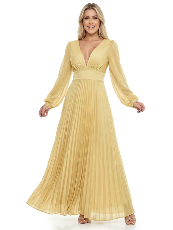 Chicsew Fancy Long Sleeves V-Neck Pleated Chiffon Empire Waist Mother Of The Bride Dress sold by ChicSew