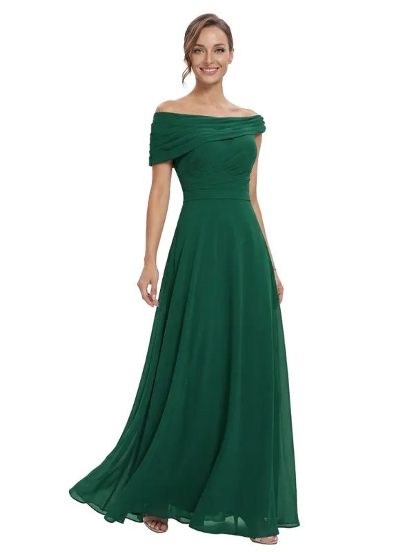Chicsew Stylish Off Shoulder Chiffon Mother of The Bride Dress Flowy Long Elegant Formal Gown sold by ChicSew