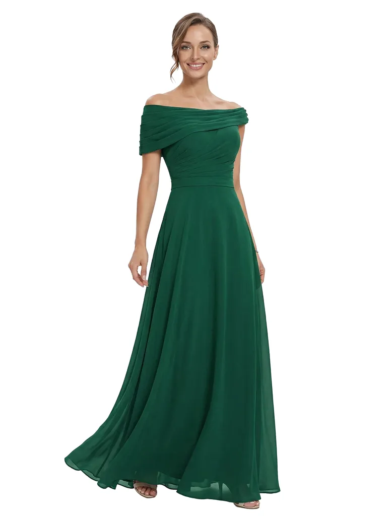 Chicsew Stylish Off Shoulder Chiffon Mother of The Bride Dress Flowy Long Elegant Formal Gown sold by ChicSew