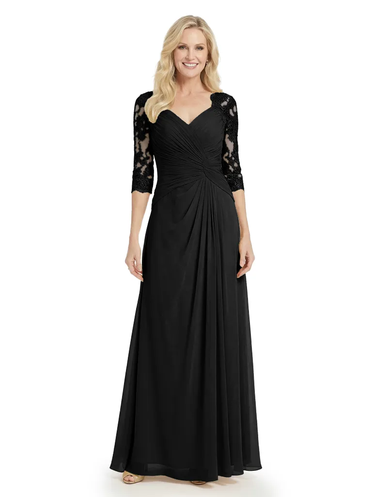 Chicsew Beautiful Lace Sleeves Ruched Chiffon Floor-Length Mother Of The Groom Dress sold by ChicSew product image thumbnail 4