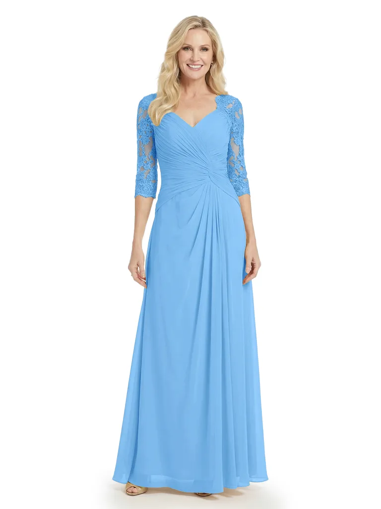 Chicsew Beautiful Lace Sleeves Ruched Chiffon Floor-Length Mother Of The Groom Dress sold by ChicSew product image thumbnail 5