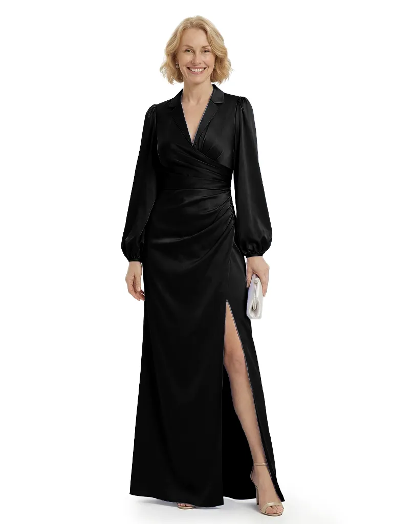 Chicsew Elegant Side Slit Silky Satin Long Sleeves Ruched Mother Of The Groom Formal Gown sold by ChicSew product image thumbnail 4