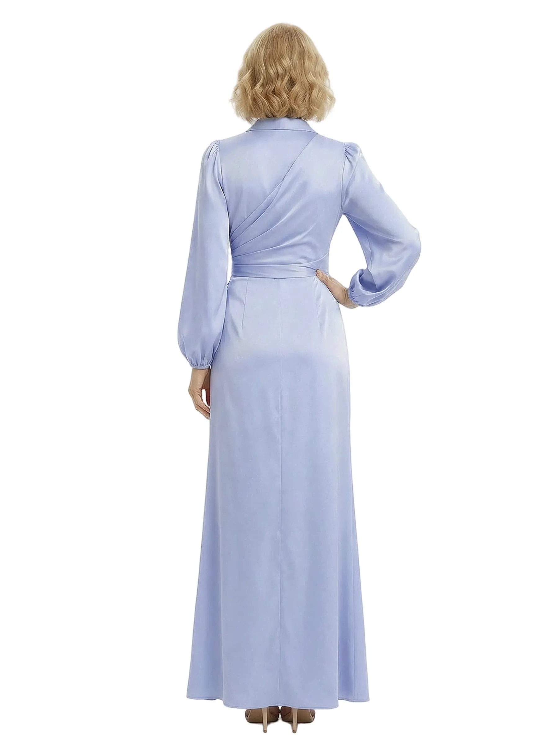 Chicsew Elegant Side Slit Silky Satin Long Sleeves Ruched Mother Of The Groom Formal Gown sold by ChicSew product image thumbnail 3