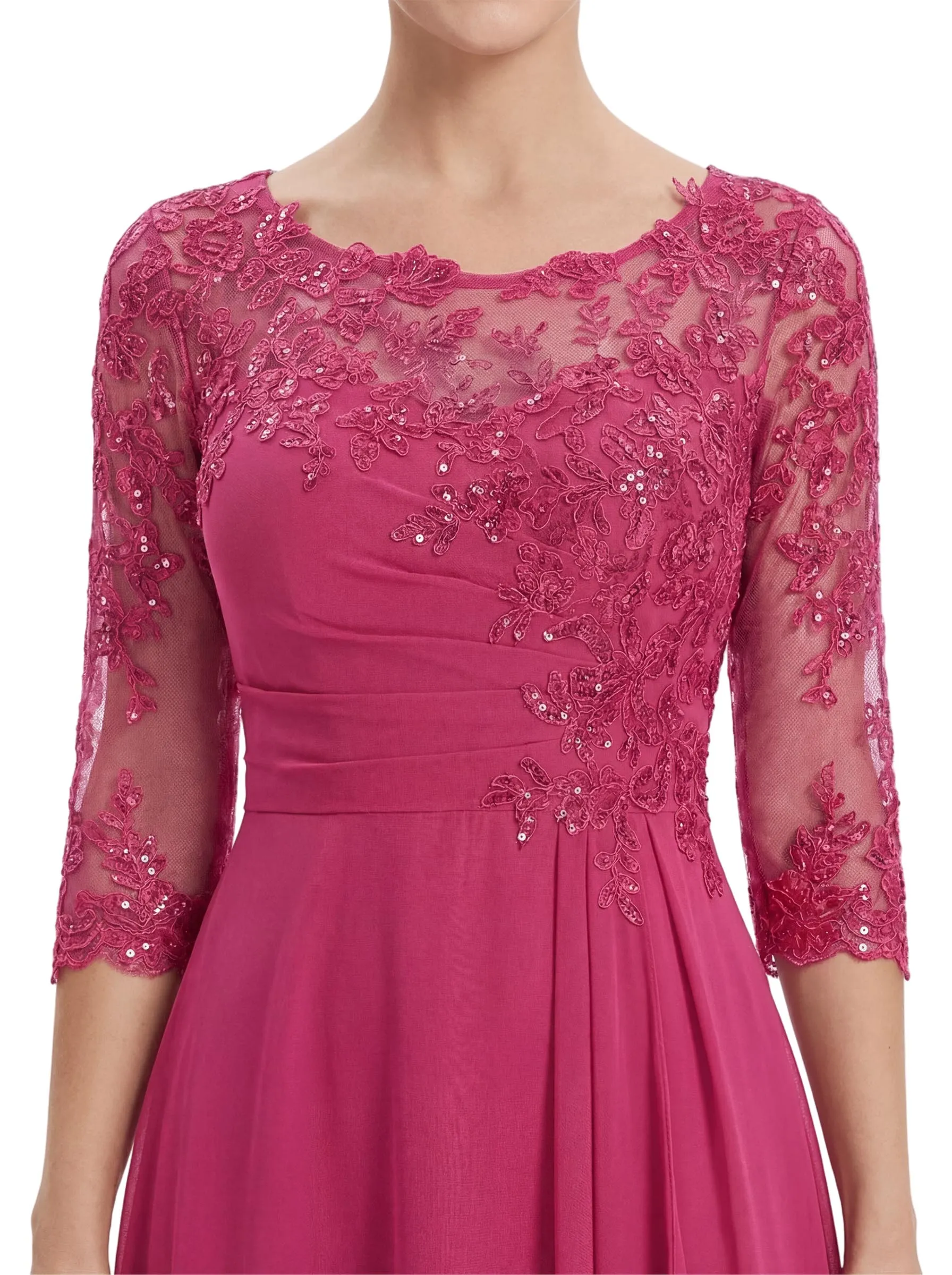 Chicsew Pretty Scoop 3/4 Sleeve Lace Sequin Mother of The Groom Dress Asymmetric Midi Chiffon Gown sold by ChicSew product image thumbnail 2