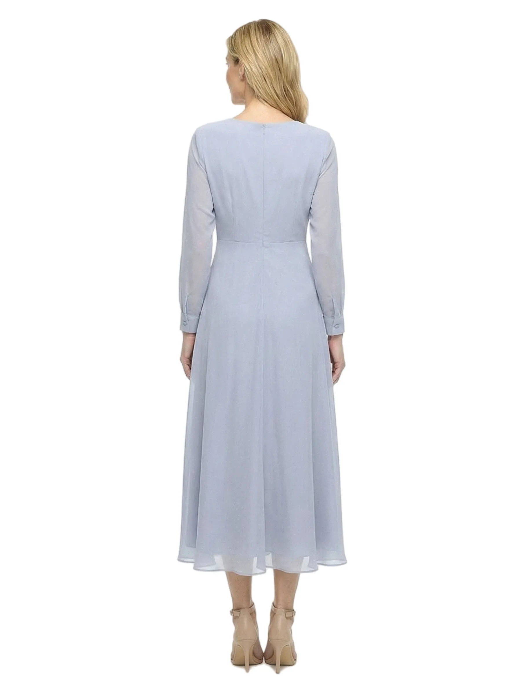 Chicsew Modern V-Neck Tea-Length Long Sleeves Ruched A-Line Chiffon Mother Of The Bride Dresses sold by ChicSew product image thumbnail 3