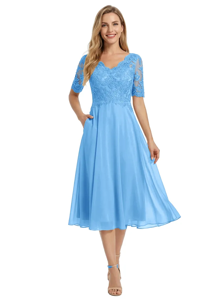 Chicsew Beautiful Lace Overlay Mother of The Bride Dress Half Sleeves Midi Chiffon Classy Occasion Gown sold by ChicSew product image thumbnail 5