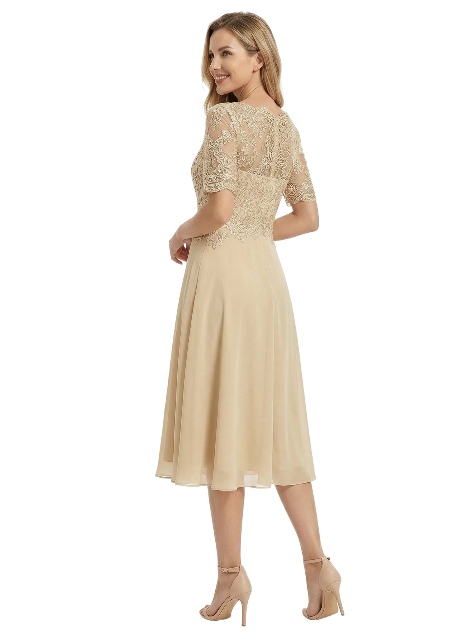 Chicsew Beautiful Lace Overlay Mother of The Bride Dress Half Sleeves Midi Chiffon Classy Occasion Gown sold by ChicSew product image thumbnail 3