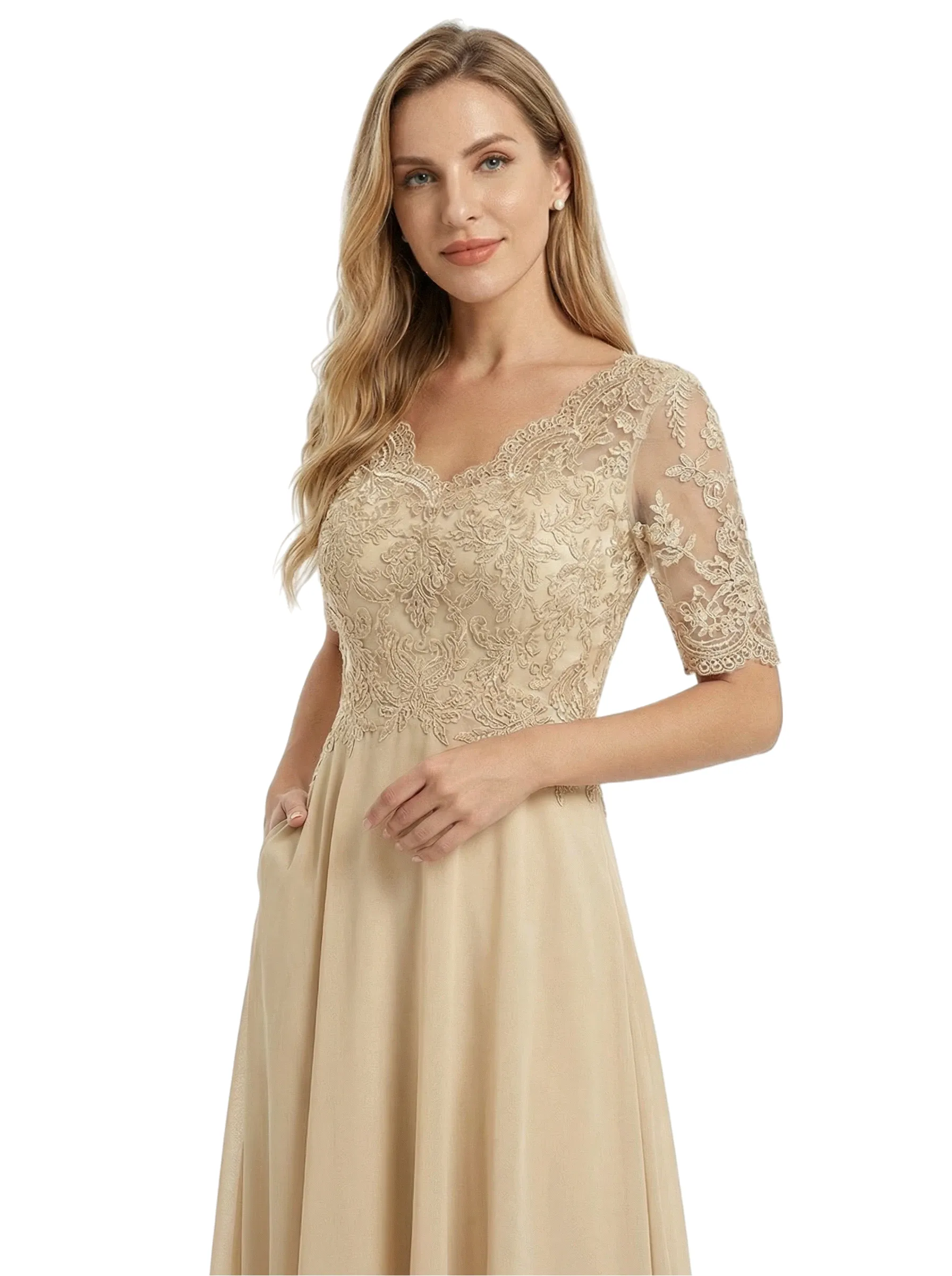 Chicsew Beautiful Lace Overlay Mother of The Bride Dress Half Sleeves Midi Chiffon Classy Occasion Gown sold by ChicSew product image thumbnail 2