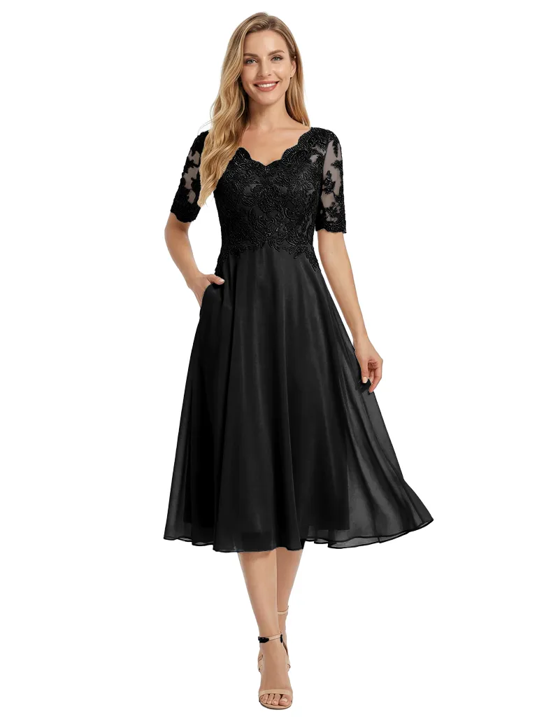 Chicsew Beautiful Lace Overlay Mother of The Bride Dress Half Sleeves Midi Chiffon Classy Occasion Gown sold by ChicSew product image thumbnail 4