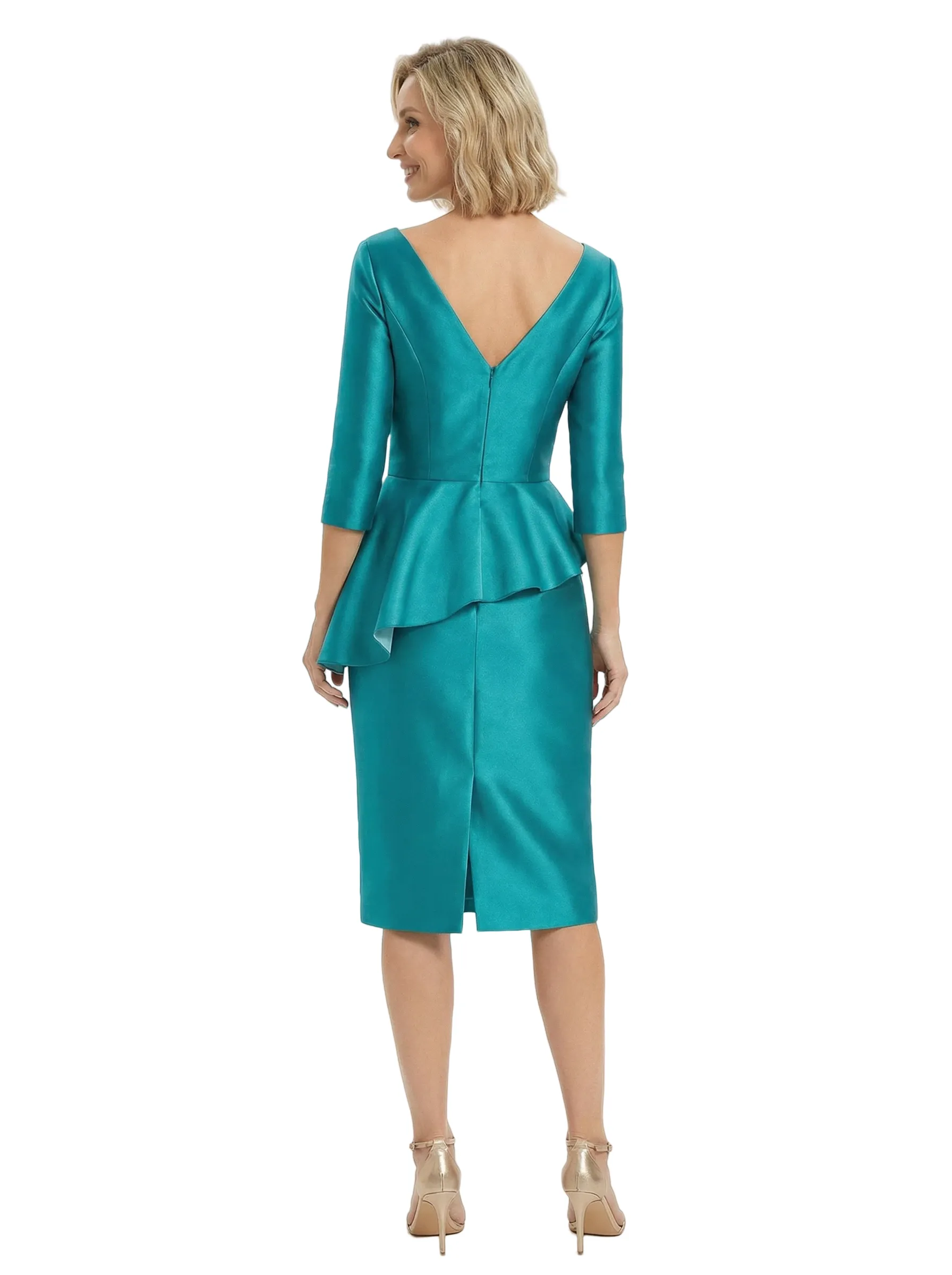 Chicsew Stylish V-Neck Silky Satin Knee-Length Mother Of The Bride Sheath Dress sold by ChicSew product image thumbnail 3