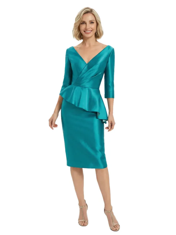 Chicsew Stylish V-Neck Silky Satin Knee-Length Mother Of The Bride Sheath Dress sold by ChicSew
