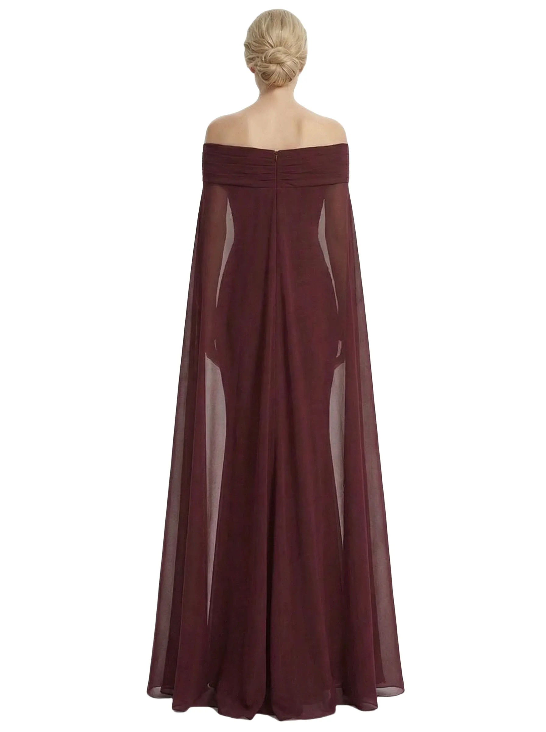 Stunning Off The Shoulder Cape Sleeves Ruched Mermaid Long Mother Of The Groom Dress sold by ChicSew product image thumbnail 2