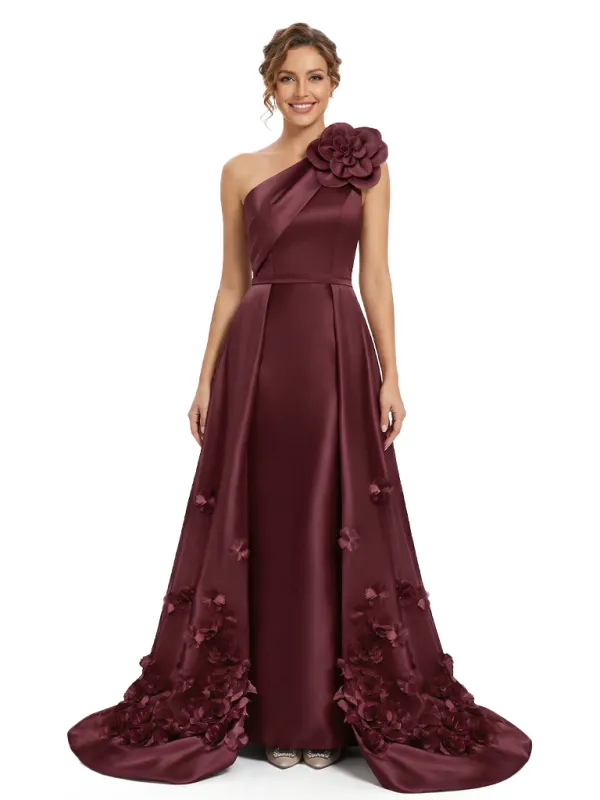 Unique One Shoulder Satin 3D Floral Applique Mermaid Mother Of The Bride Dresses Overskirt sold by ChicSew