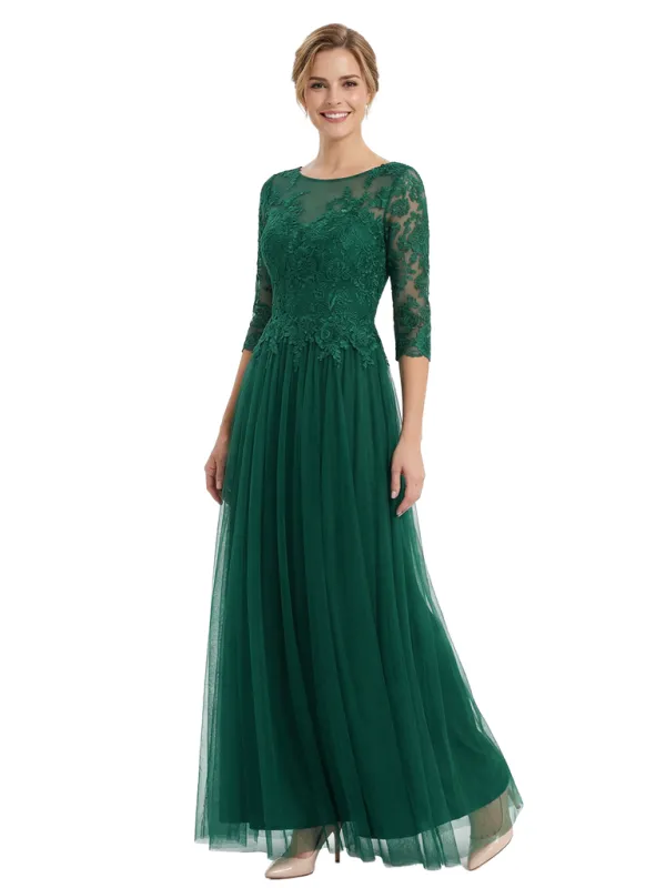 Elegant Boat Neck 3/4 Sleeves Lace  A-Line Chiffon Mother Of The Bride Dresses sold by ChicSew