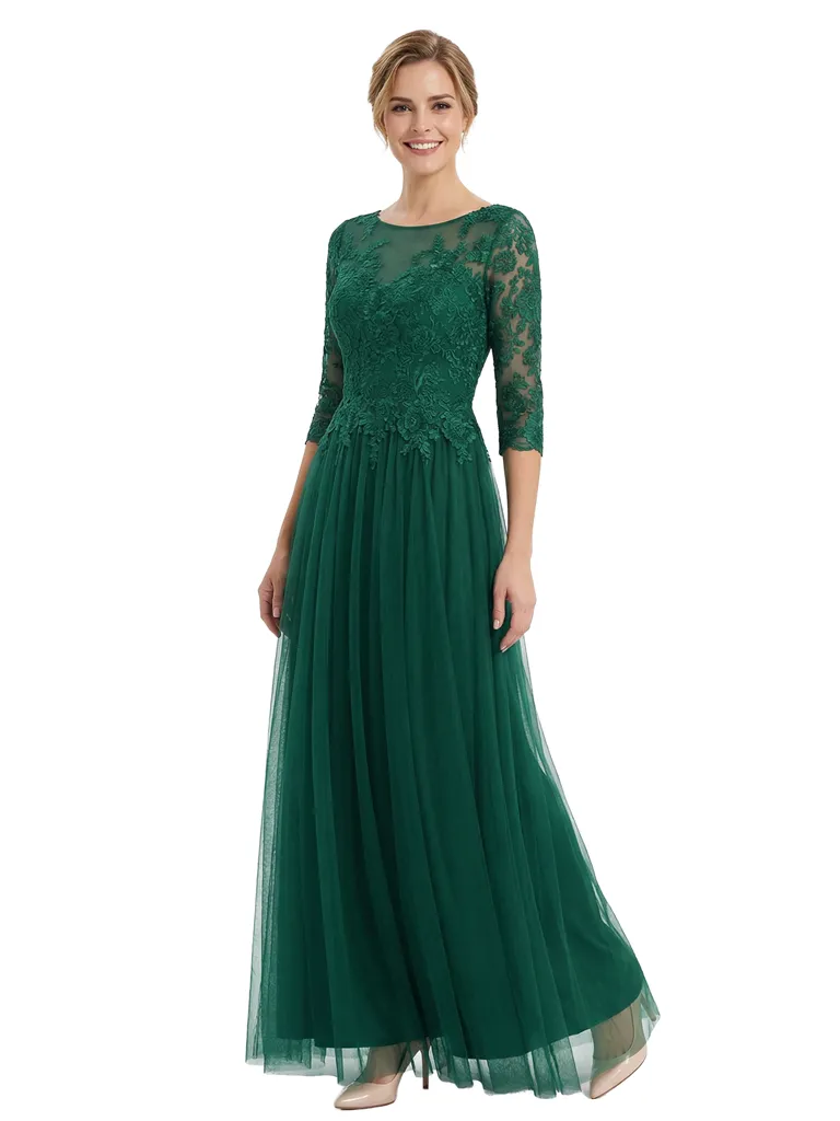 Elegant Boat Neck 3/4 Sleeves Lace A-Line Chiffon Mother Of The Bride Dresses sold by ChicSew
