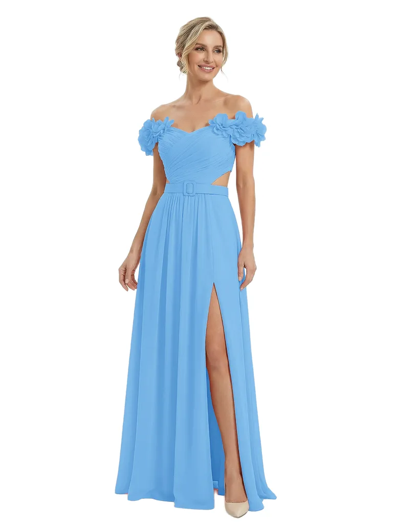 Sexy Floral Off Shoulder Sleeveless Side Slit A-Line Chiffon Mother Of The Bride Dresses sold by ChicSew product image thumbnail 5