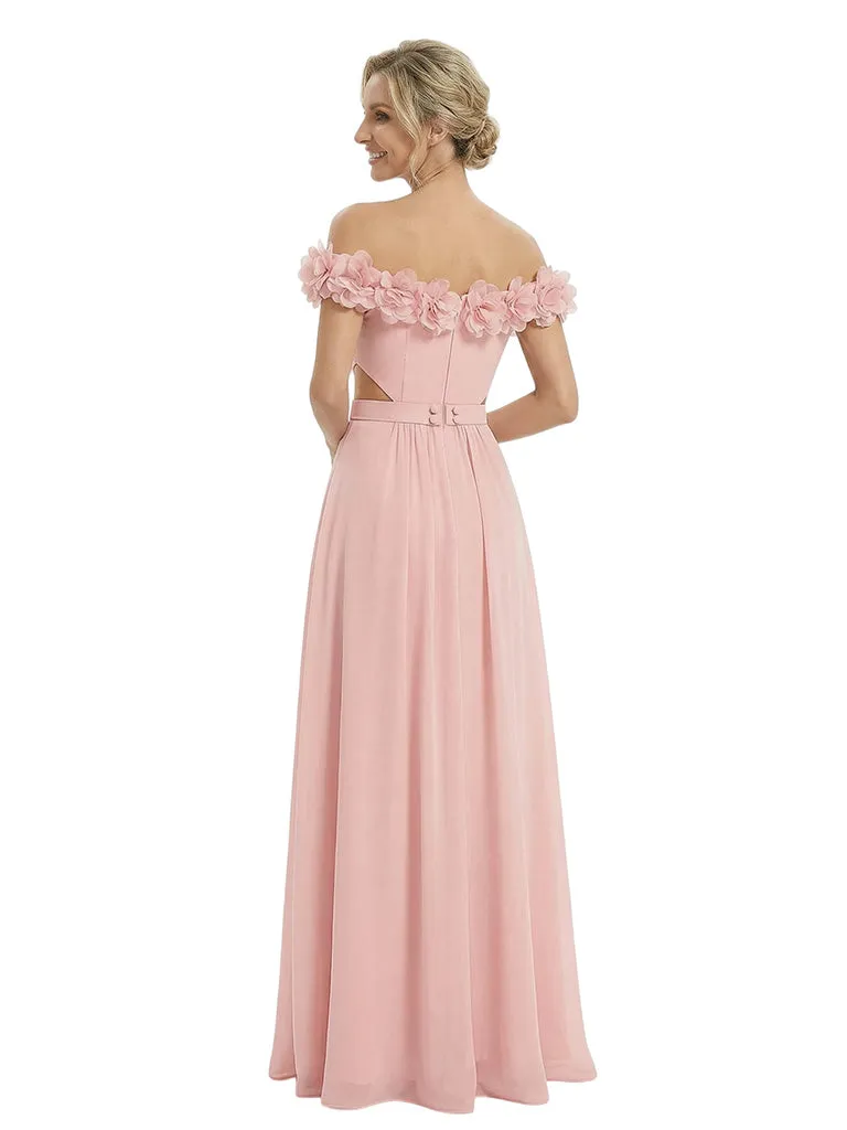 Sexy Floral Off Shoulder Sleeveless Side Slit A-Line Chiffon Mother Of The Bride Dresses sold by ChicSew product image thumbnail 3