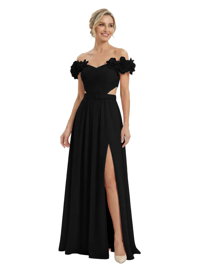 Sexy Floral Off Shoulder Sleeveless Side Slit A-Line Chiffon Mother Of The Bride Dresses sold by ChicSew product image thumbnail 4