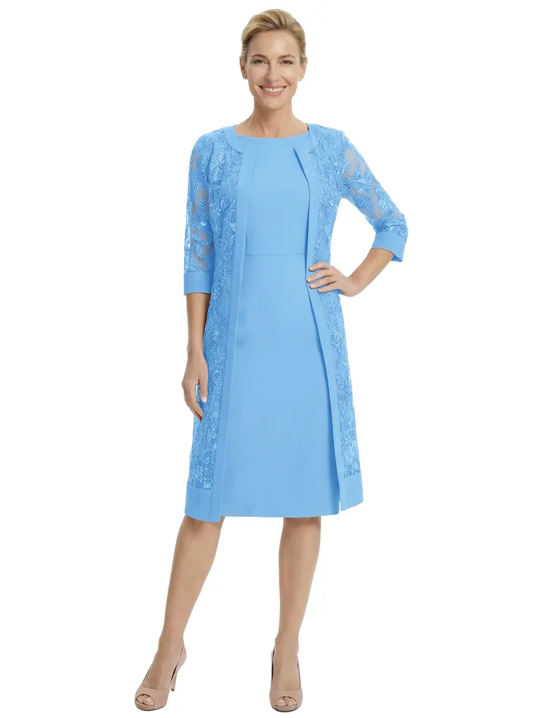 Elegant 3/4 Sleeves Knee-Length Chiffon Mother Of The Bride Dresses With Lace Jacket sold by ChicSew product image thumbnail 5