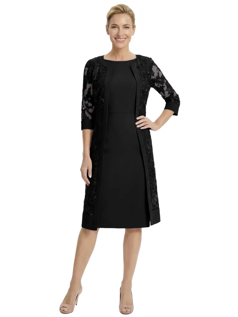 Elegant 3/4 Sleeves Knee-Length Chiffon Mother Of The Bride Dresses With Lace Jacket sold by ChicSew product image thumbnail 4