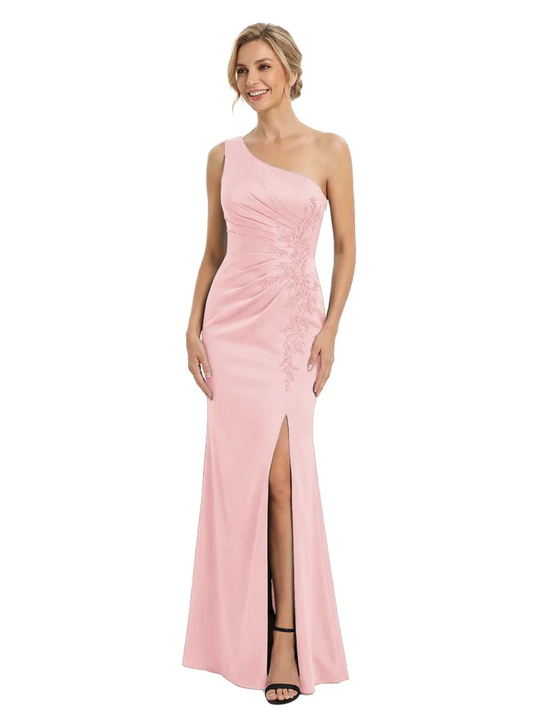 Elegant One Shoulder Lace Satin Maxi Gown Mother of The Bride Dresses sold by ChicSew product image thumbnail 5