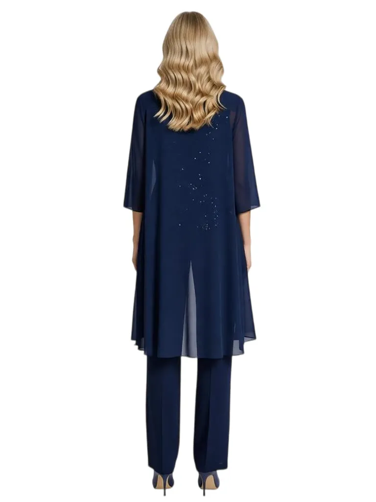 Classy Sequin Top Boat Neck 3/4 Sleeves Mother Of The Bride Pantsuit With Jacket sold by ChicSew product image thumbnail 3