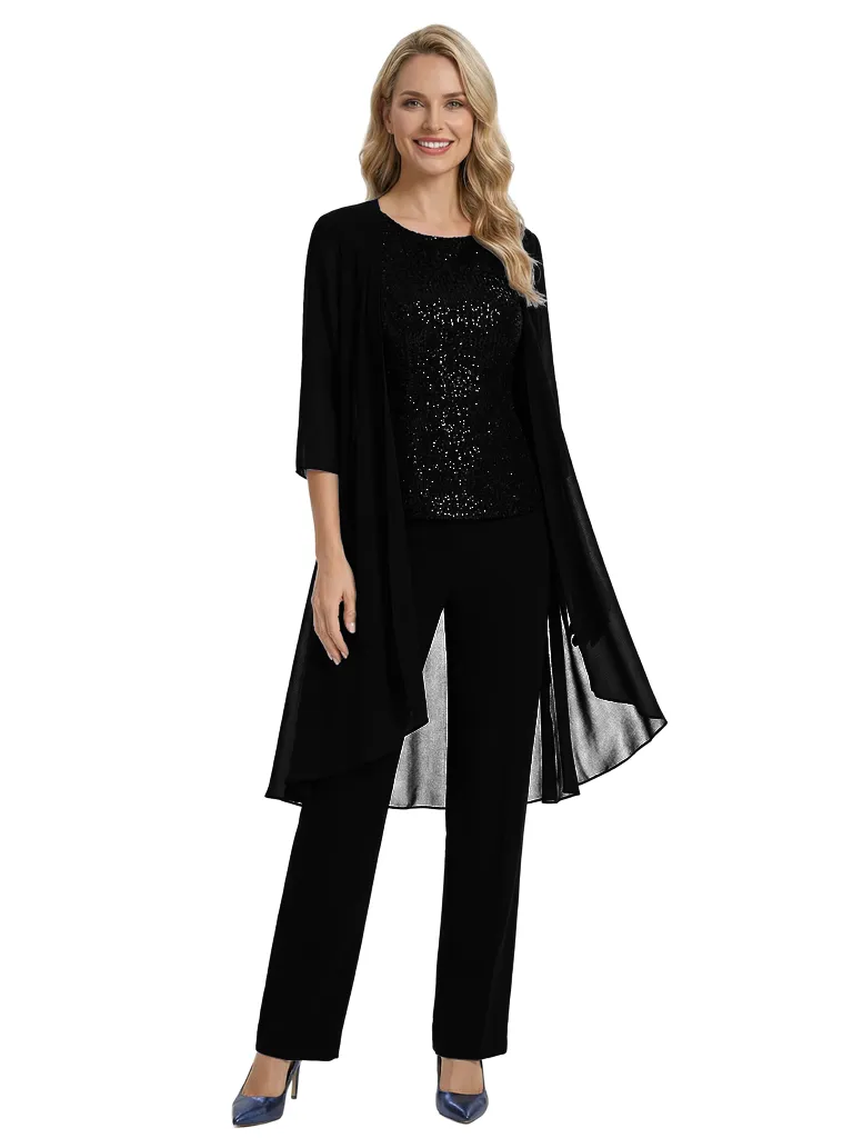 Classy Sequin Top Boat Neck 3/4 Sleeves Mother Of The Bride Pantsuit With Jacket sold by ChicSew product image thumbnail 4
