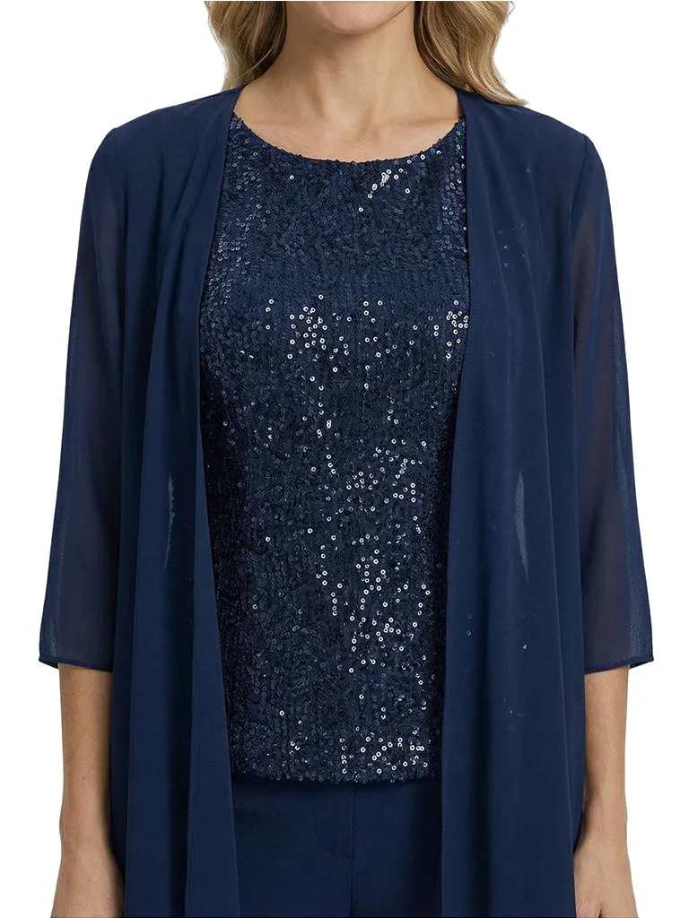 Classy Sequin Top Boat Neck 3/4 Sleeves Mother Of The Bride Pantsuit With Jacket sold by ChicSew product image thumbnail 2