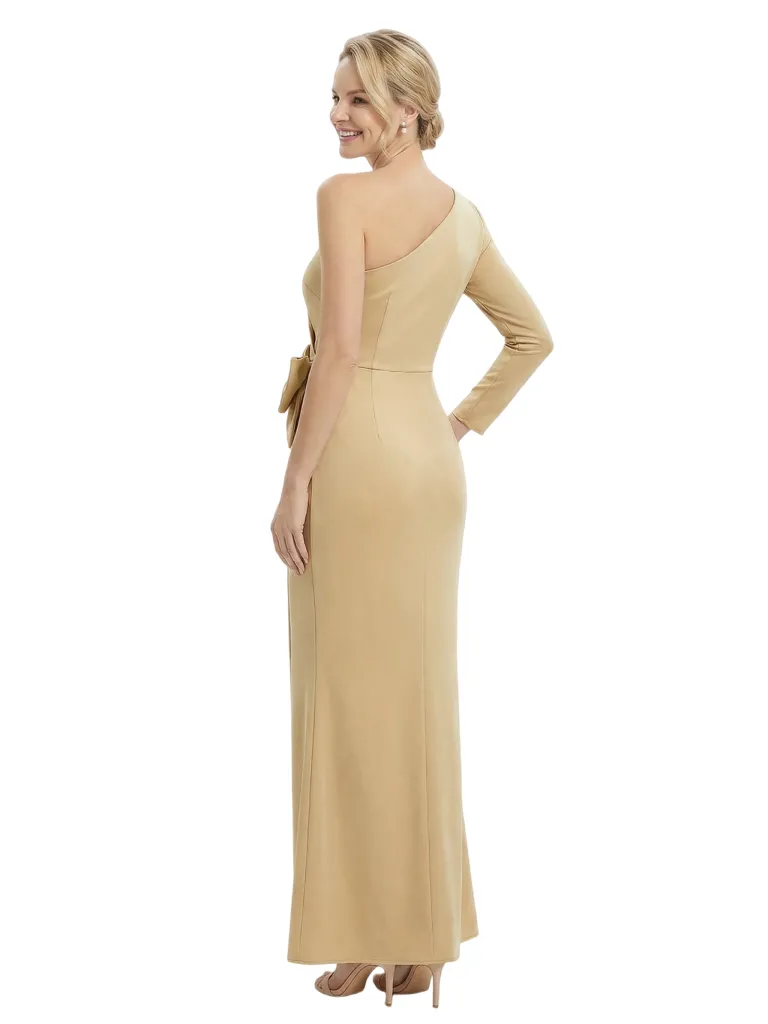 Stylish One Shoulder Long Sleeve Satin Gown With Unique Bow-Accented Formal Mother of The Bride Dresses sold by ChicSew product image thumbnail 3